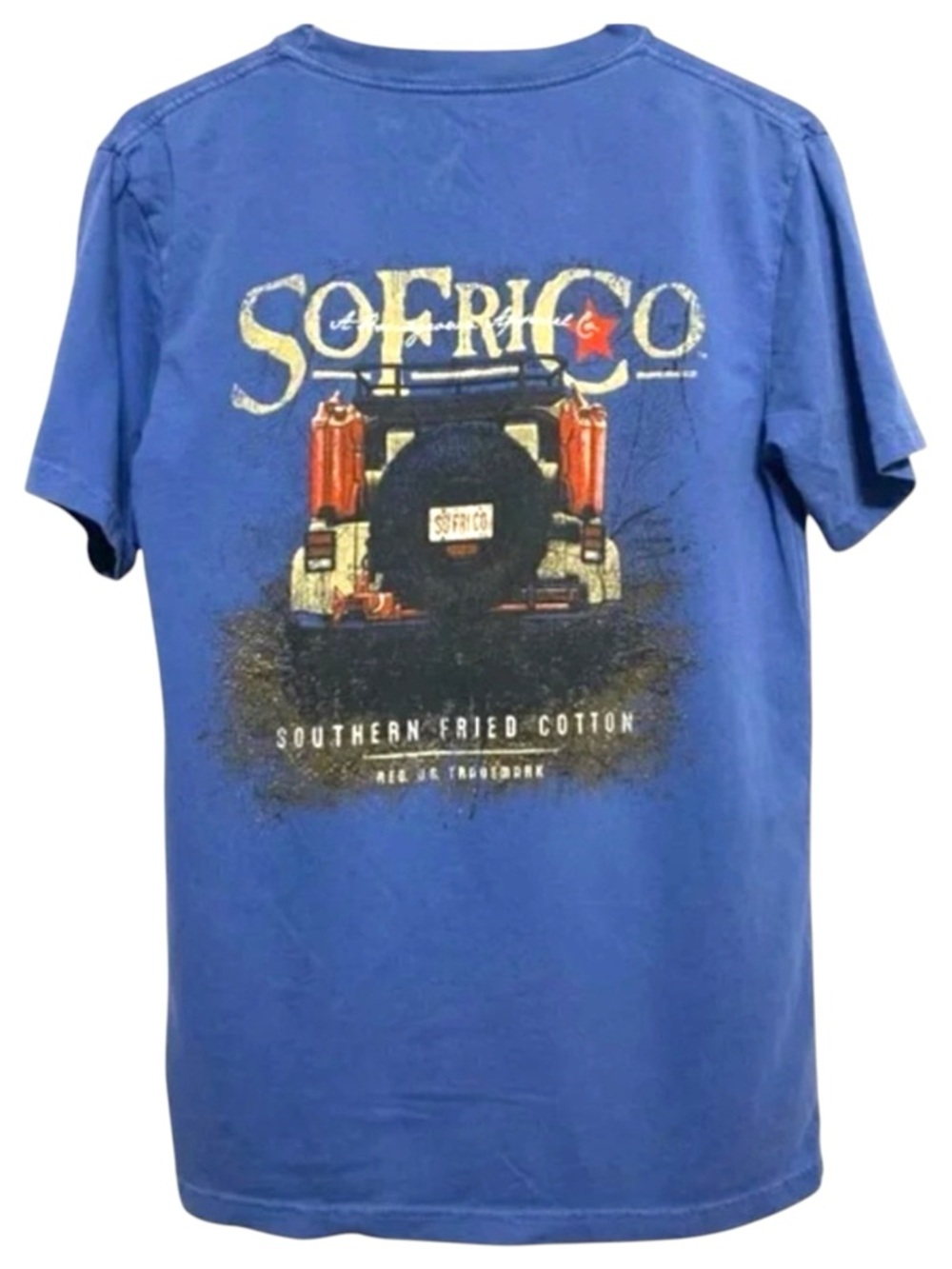 Southern Fried Cotton Jeep Graphic Tee Blue Size S Southern Coastal Americana
